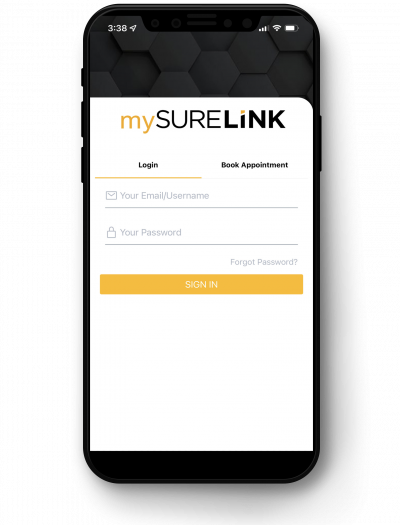 mySureLink App login screen on iphone